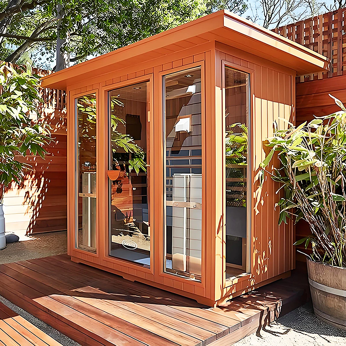 

Luxury Outdoor Sauna With for Home Wellness Relaxation and Recovery Therapy