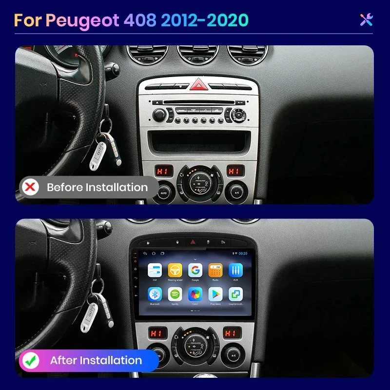 AWESAFE PX9 Car Radio Autoradio for Peugeot 308 308SW 408 2012 - 2020 Wireless Carplay Screen Android Auto Stereo GPS France