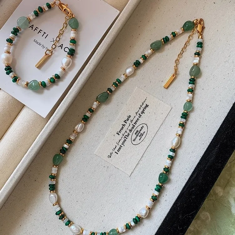 New Arrival Trendy Natural Freshwater Pearl & Jade Stone 14K Gold Filled Female Jewelry Set For Women Necklace Bracelet Gifts