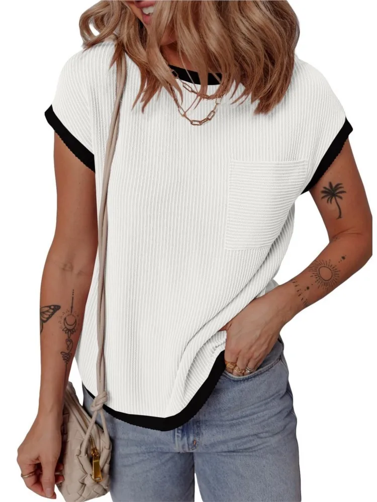 

Women's Short-sleeved T-shirt Simple Commuting Ribbed Knitted Round-neck T-shirt Summer Elegant Versatile Casual Outing Top