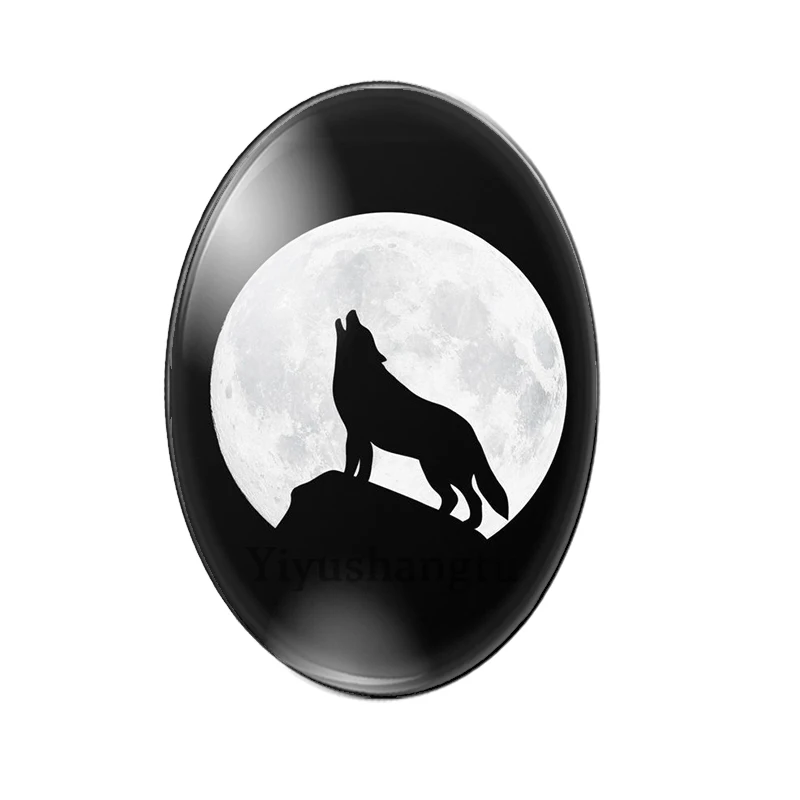 Fashion watercolour wolf Roaring painting 13x18mm/18x25mm/30x40mm Oval photo glass cabochon flat back Making findings