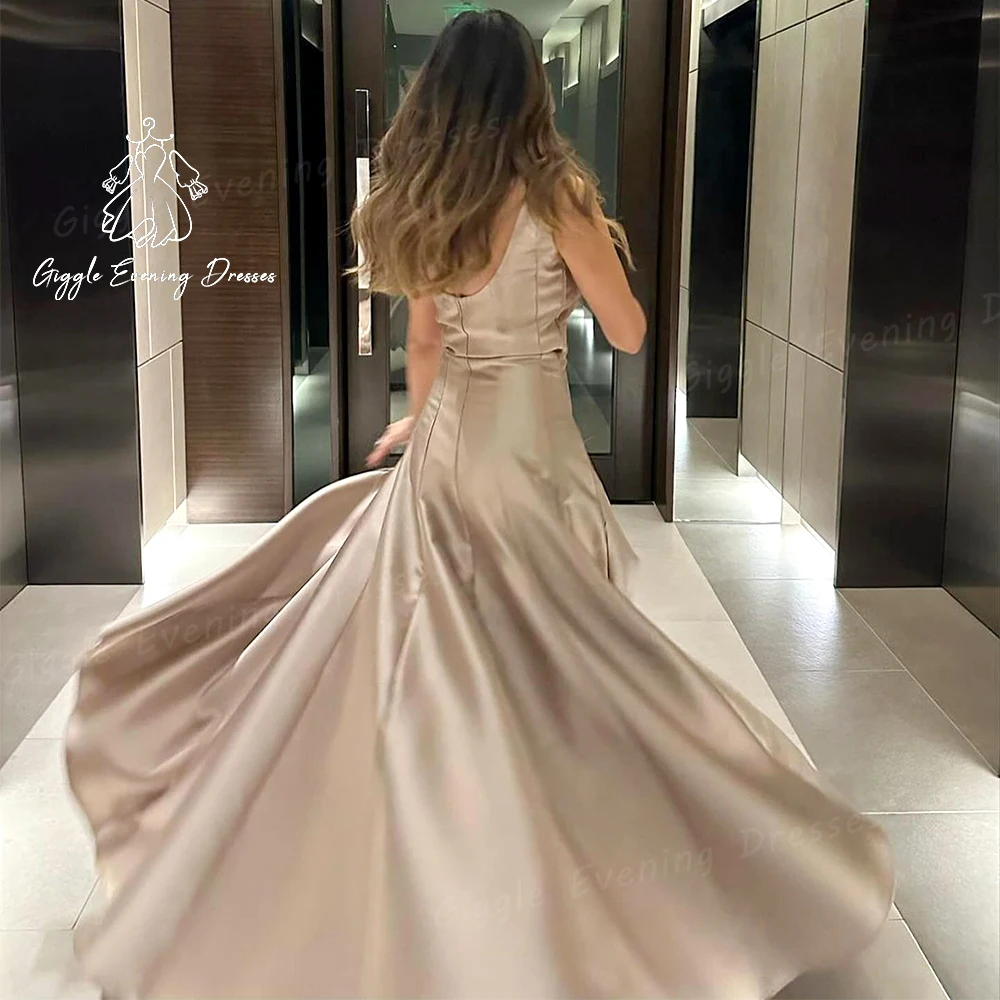 Giggle O-Neck Sleeveless Arabia Satin elegant party Gown woman 2024 Floor-Length Draped A-Line Evening dresses فساتين سهرة