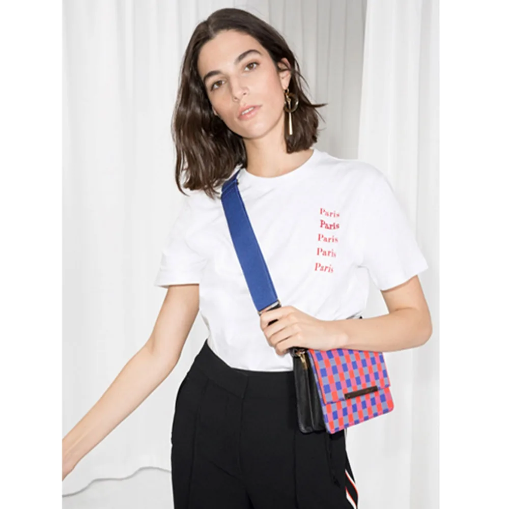 Paris Pocket Printing Female Summer Chic Shirts White Pure Cotton Short Sleeve Loose Tops Tees 2023 High Quality Elegant T Shirt