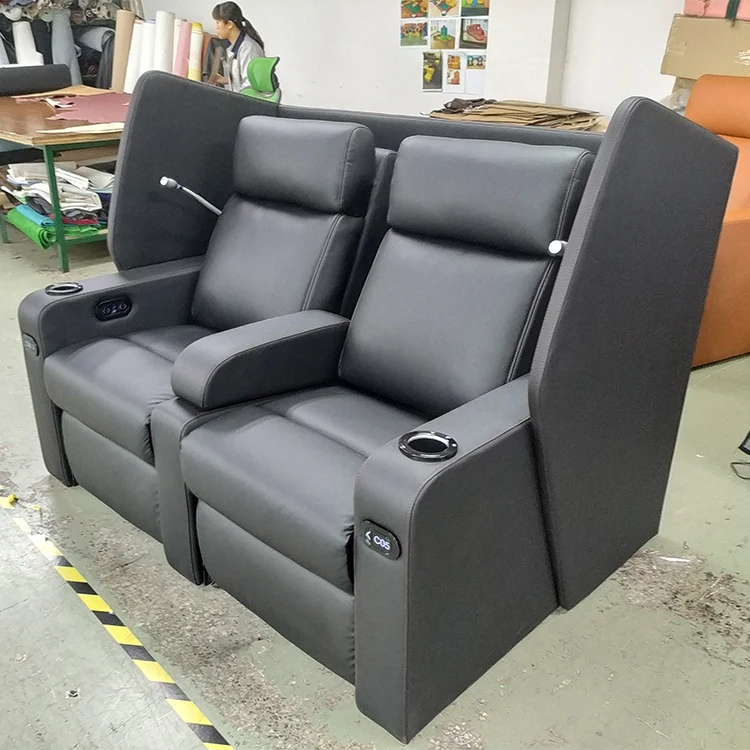 

Reclining Leather Recliner Sofa Electric Cooling Cup Holder Home Two Seat Cinema Seat Set