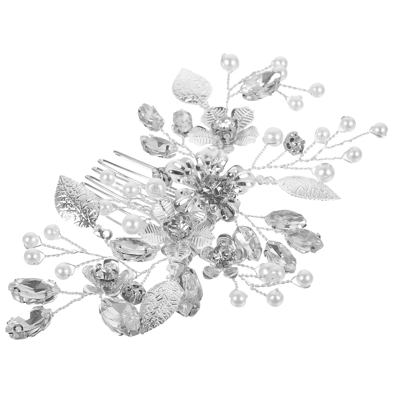 

Rhinestone Hair Comb Silver Flower Bridal Side Comb Women Wedding Accessories Durable Zinc Alloy Decorative Hair Pin