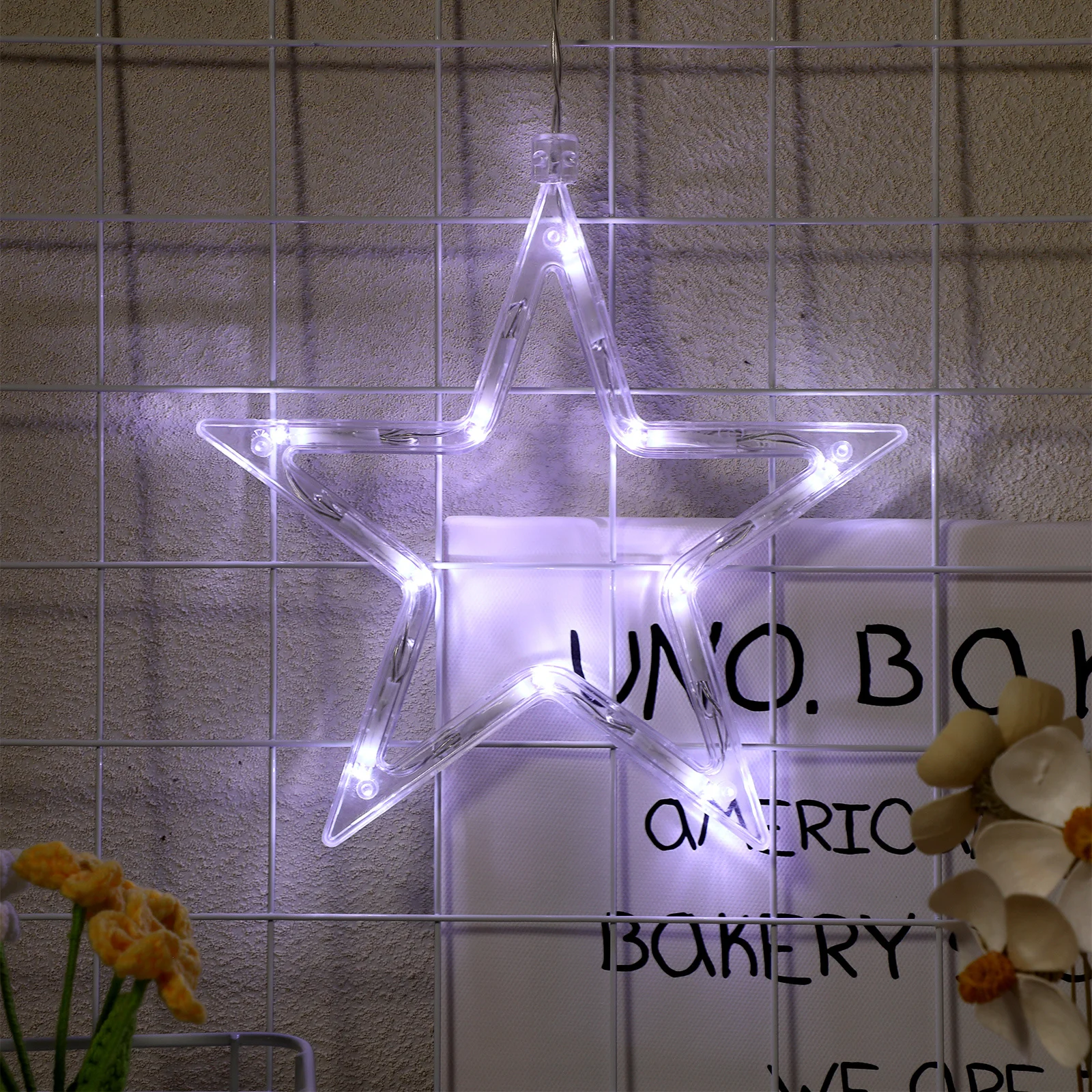 

10 LED Five-Pointed Star Hanging Window Lights Operated Suction Cup Indoor Xmas Wedding Party Decor Window Lights