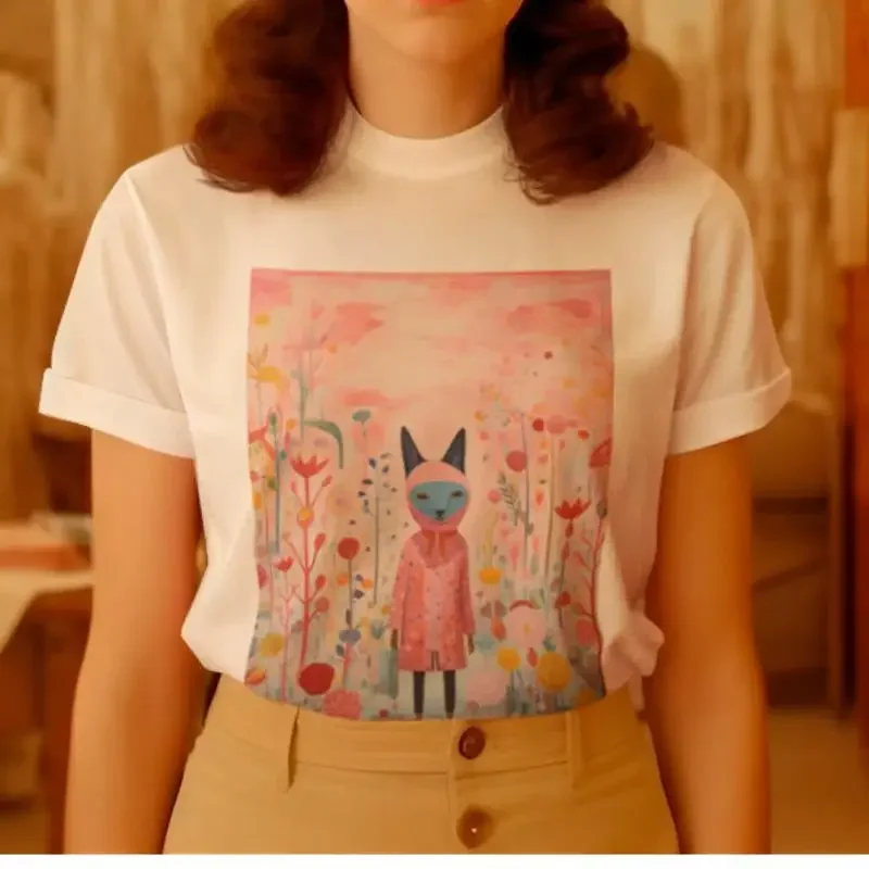 Psychedelic Art T shirt Little Red Riding Hood Cat Mind Bending Bohemian Hippie