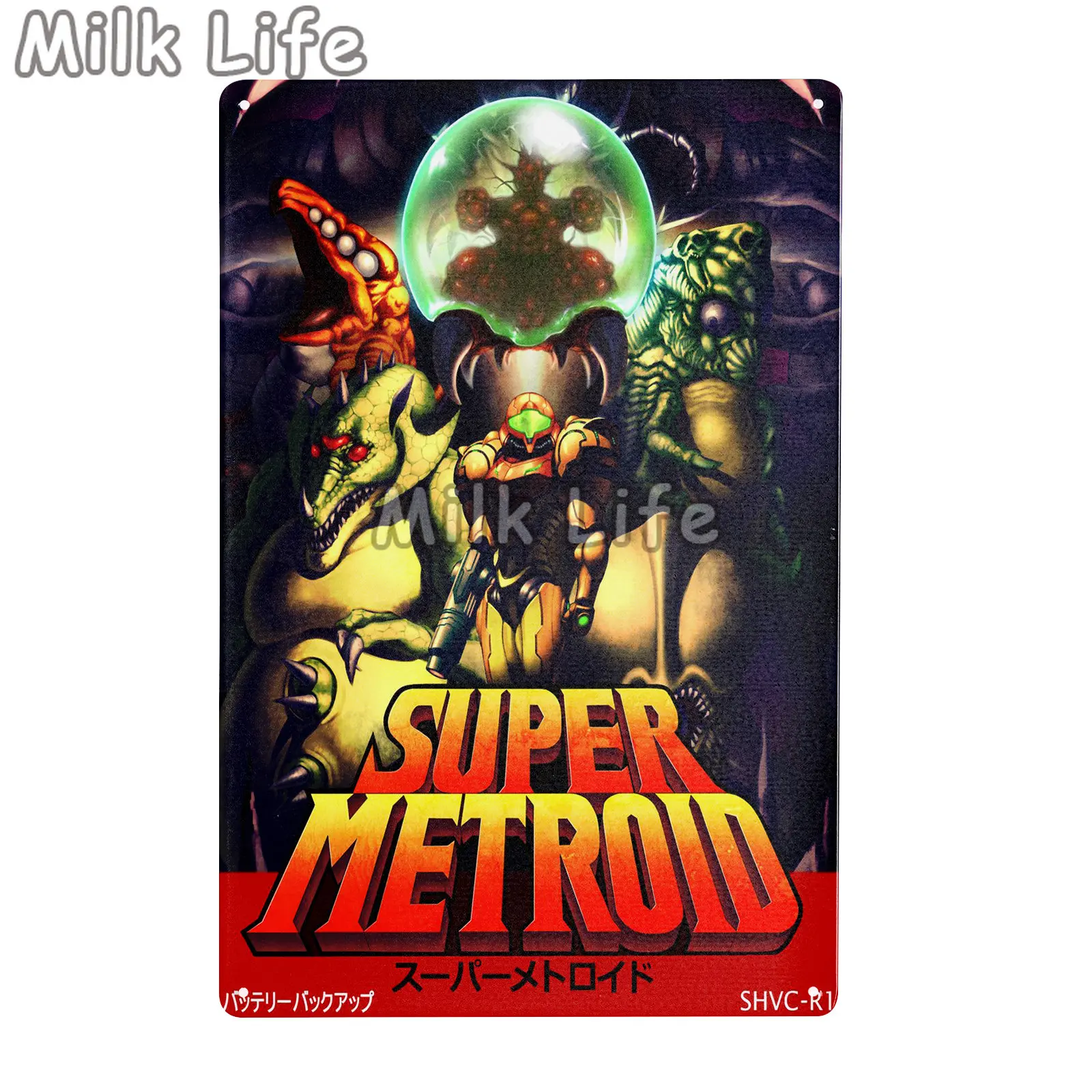 Super Metroid Retro Game Metal Poster Retro Tin Signs Pub Cafe Bar Garage Marks Plaque Iron Painting Wall Room Decoration Male