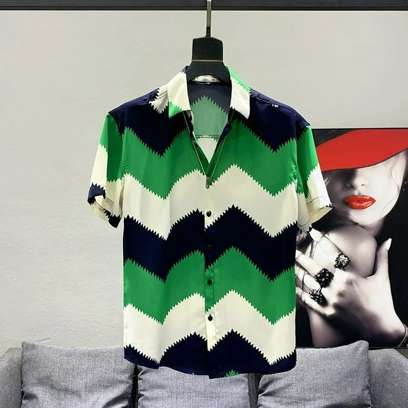 New Loose Versatile Fashion High-end Personalized Short-sleeved Shirt Men's Summer Advanced Sense Ruffian Handsome Temperament