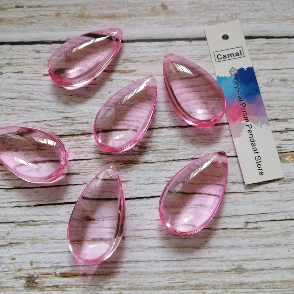 Camal 10pcs Crystal Smooth Teardrop DIY Pink 36mm Pendants Prisms Lamp Chandelier Parts Hanging Ornament Wedding Home Decoration