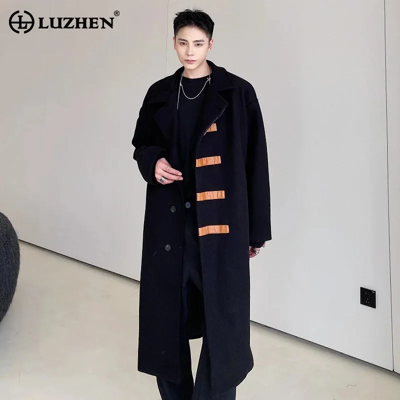 

LUZHEN 2025 зимний оригинальный элегантный цветной контрастный планка до колена шерстяной плащ мужской красивый ветровка пальто JY5097