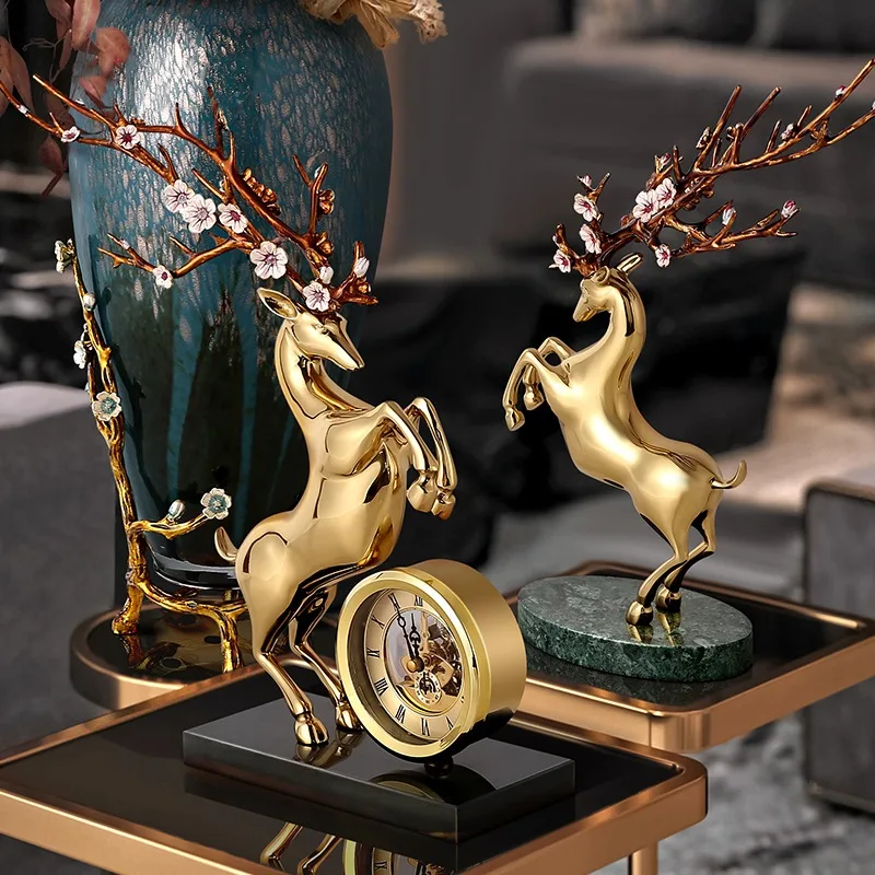 Luxury Coffee Table Living Room Deer Clock Quality Brass Decoration Home Interior Deco