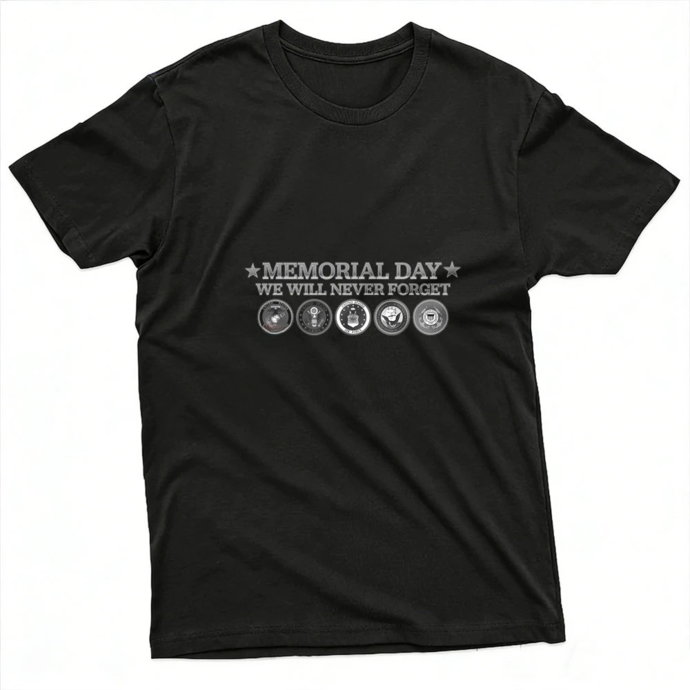 Memorial Day We Will Never Forget T-Shirt Fashion Summer Short Sleeved Graphic Tops Men Tees Cotton Loose Round Neck T Shirt