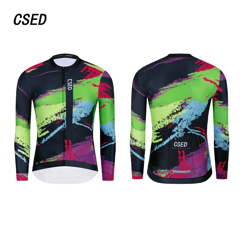 

Мужской термовелосипедный трикотаж CSED, зимняя флисовая одежда с длинными рукавами для езды на велосипеде, теплая красочная мягкая велосипедная одежда на молнии с полной молнией