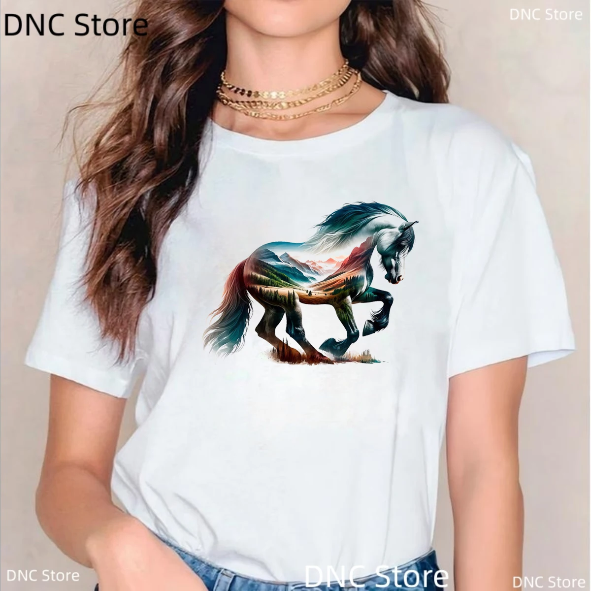 

Majestic Horse 3D Graphic Print Women T-Shirts Horse Enthusiast Print Tshirt Fashion Trend Femme Tshirt Summer Short Sleeved Top