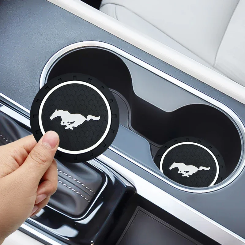 2pcs Car Styling Coaster Water Cup Holder Mat Decoration Car Accessories for Ford Mustang Shelby GT 350 500 Cobra 2016 2017 2018