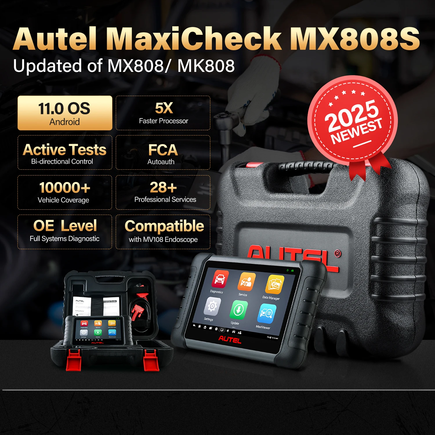 Autel MaxiCheck MX808S OBD2 Bidirectional Control Scan Tool With Active Test,38+ Services,FCA AutoAuth,All System Same as MK808S