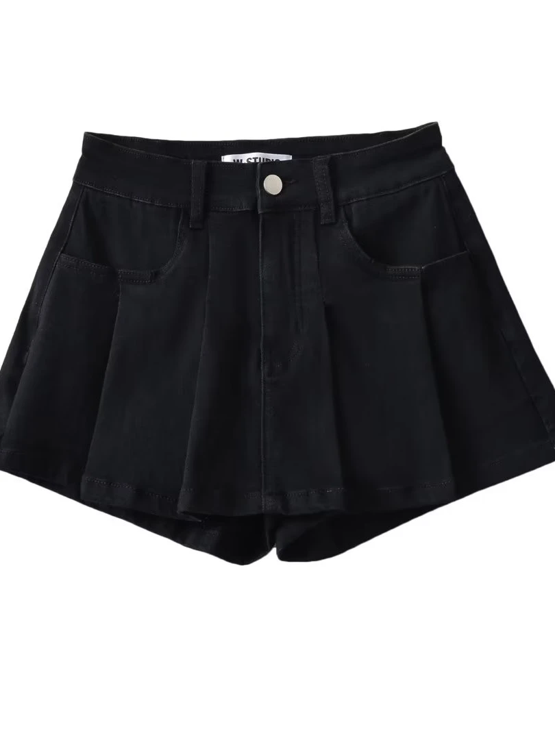 Sexy High Waist Distressed Denim  Skirt Anti-Light Slip Protection Hong Kong Style Long Leg Illusion Pleated Short Skirt