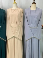 Ramadan musulman Abaya Nida robe noire avec chaîne de cristal ensembles islamiques élégants dubaï longue femme robes de soirée Caftan marocain 4