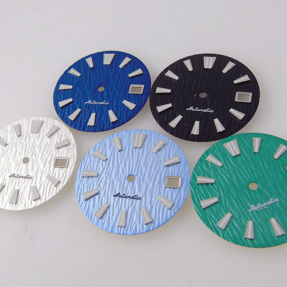 Taucher uhr Teile steril 29mm Zifferblatt Zifferblatt für nh35 nh36 Uhrwerk grün leuchtend steril Silber Rand Hand Datums fenster