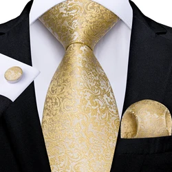 2022 luxus Marke Goldenen Blumen 8cm Silk Krawatten für Männer Taschentuch Manschettenknöpfe Hochzeit Party Zubehör Geschenk Großhandel