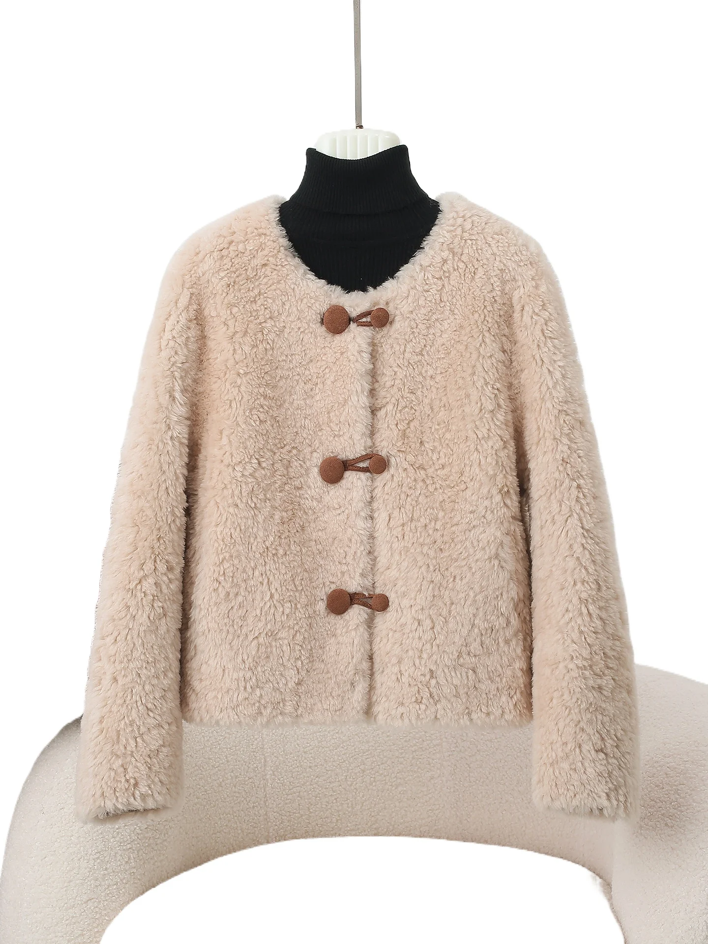 Haining fur women's short sheep shearing granular real wool composite fur integrated lamb wool young coat winter