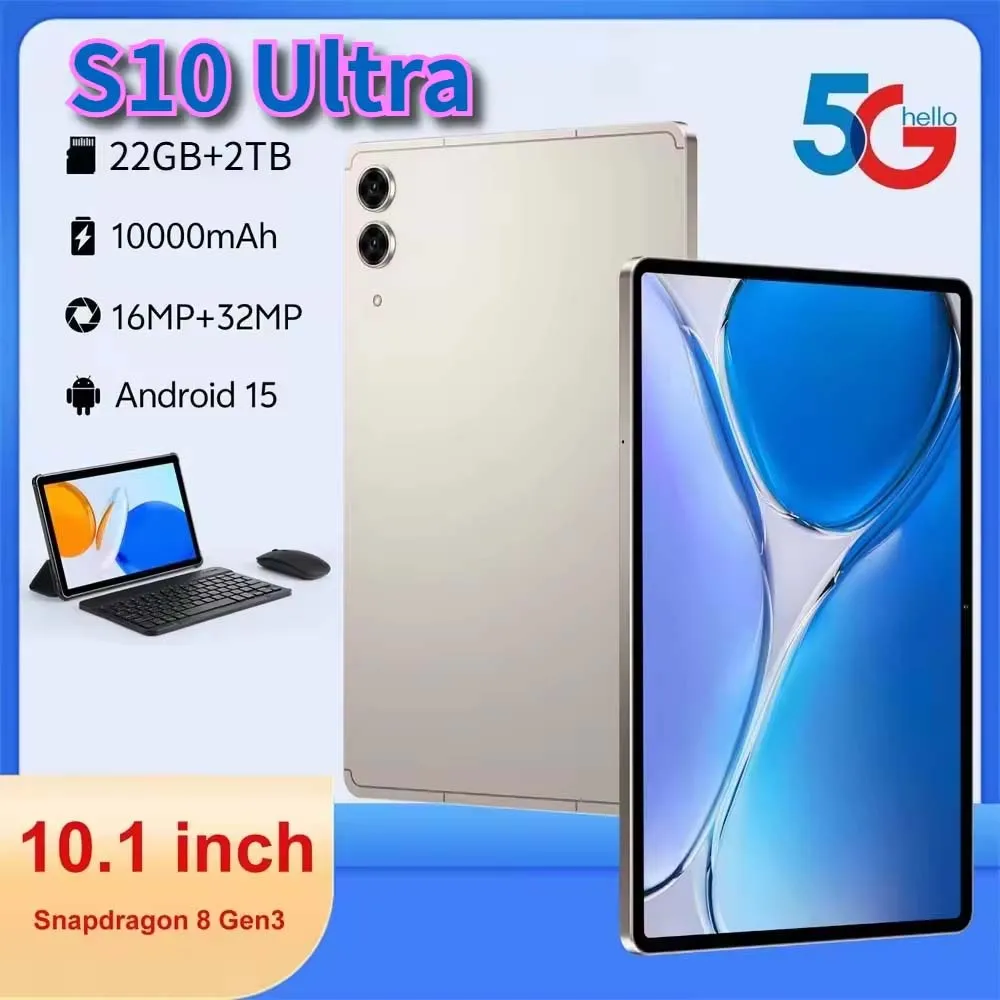 

Global Edition S10 Ultra Tablet PC Оригинальная игровая вкладка Android 15 10000 мАч 22 ГБ + 2 ТБ Планшеты 5G Dual SIM WIFI для детей