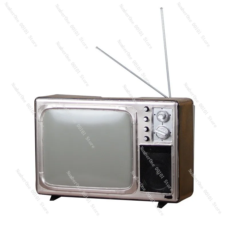 Resin Crafted Vintage 70s 80s Retro Black White Television Model Old Style TV Prop Nostalgic Home Decor Ornament Bar Restaurant