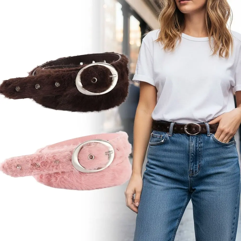 Vintage Trendy Design Faux Fur Belts Luxury Y2K Imitation Rabbit Fur Belt Punk All-match Furry Belt Women Fashion