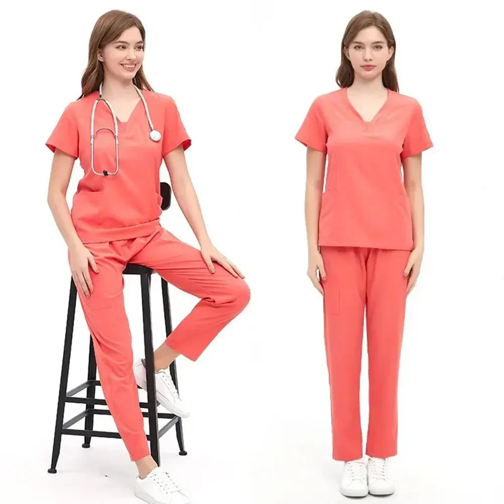 2024 Stretchy Quick-drying Ventilate Hospital Nurse Uniform Medical Uniforms Dental Surgeon Scrubs Split Hand Wash Set