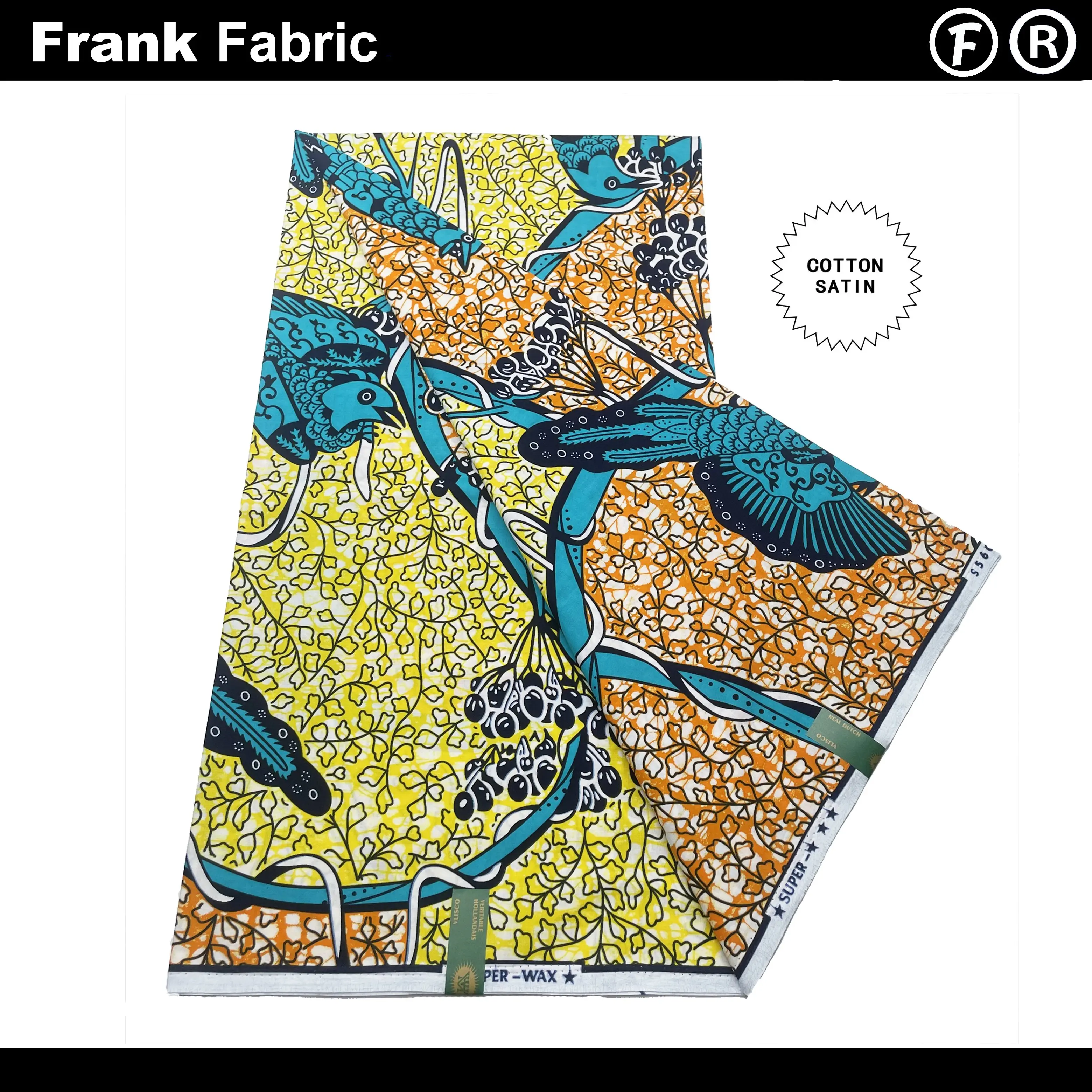 

100 хлопчатобумажных подлинных текстилей Super Ankara Dye с принтом, 6 ярдов, настоящая голландская африканская восковая ткань для платья с QR-кодом VLS2508.017