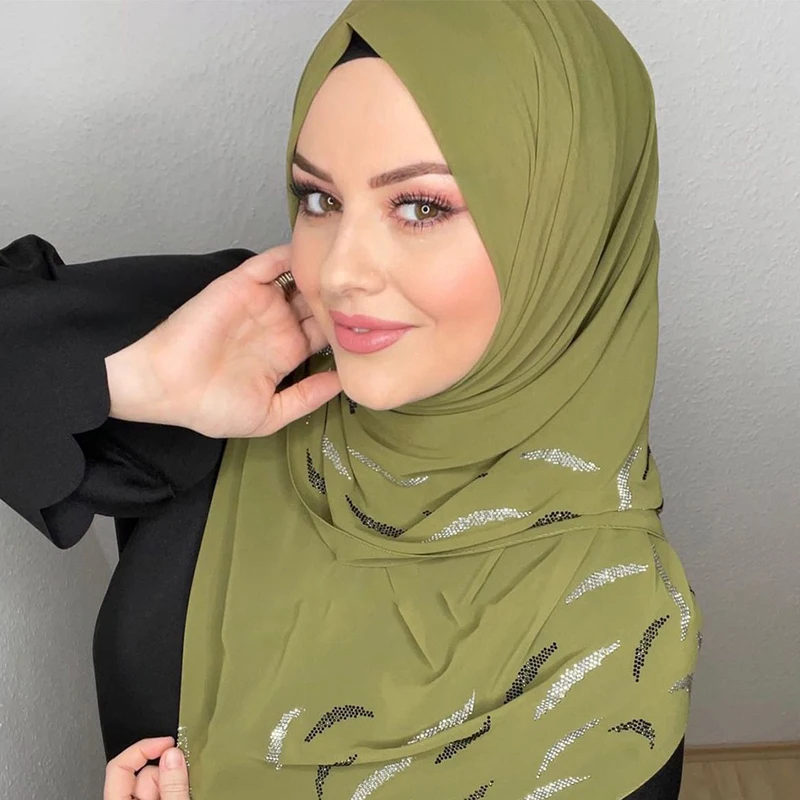 Islamischen Luxus Pailletten Chiffon Hijab Abaya Turbane Muslimischen Kleid Frauen Kopf Schal Hijabs Für Frau Abayas Jersey Turban Haar Schal