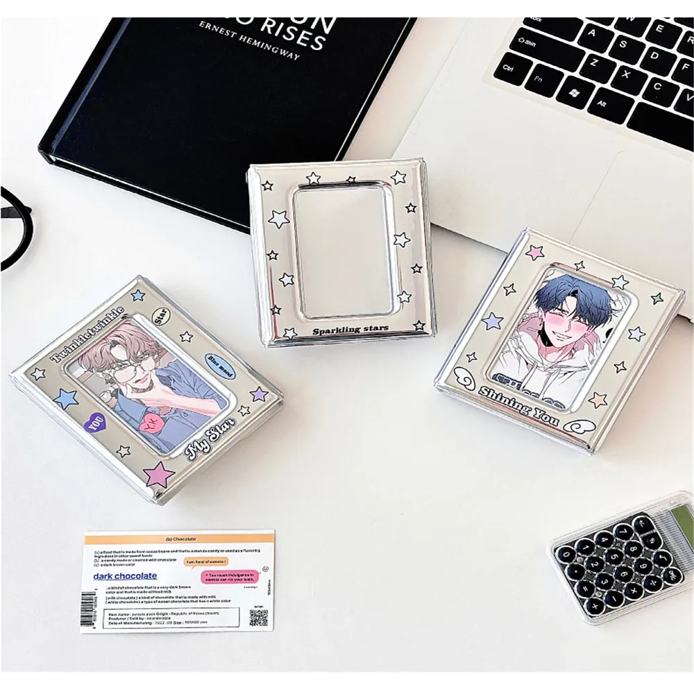 INS Cartoon Silver PU Card Bag Collector Book Photocard Holder Card Holder Card Photo Album Organizer Book 1PC Mini 3 inch