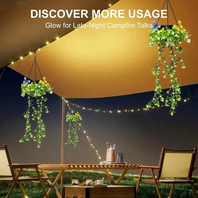Lampade a sospensione da giardino ad energia solare, set da 2 pezzi di luci decorative a fiori a LED, luci da giardino