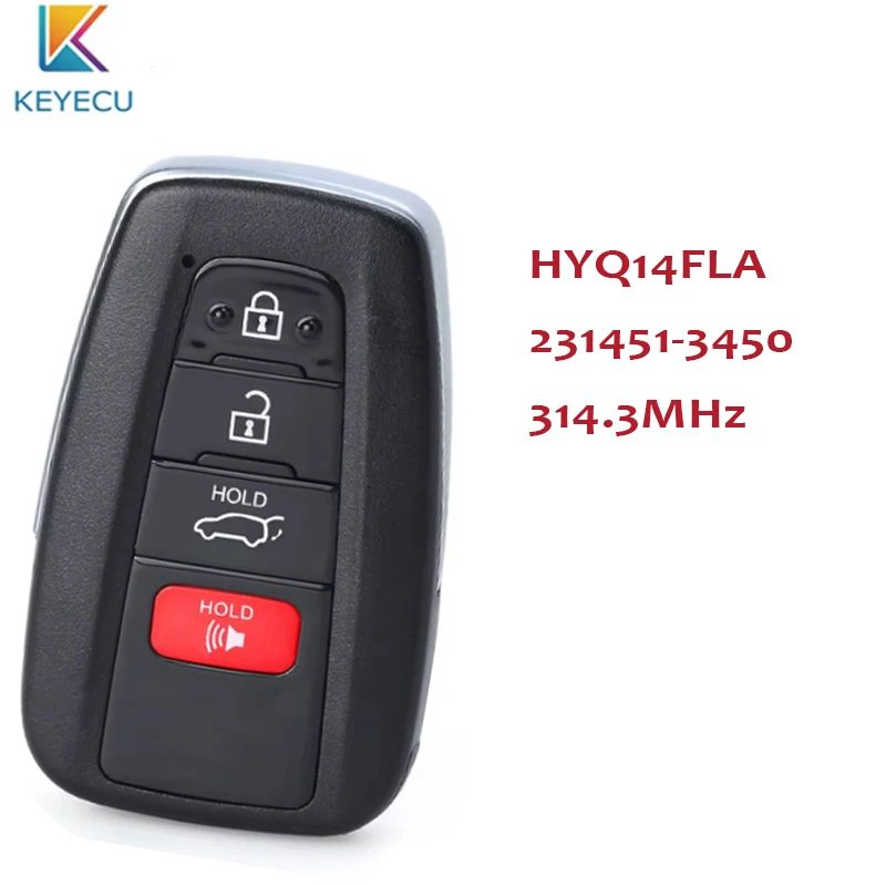 KEYECU Smart Remote Control Car Key  for Toyota Highlander RAV4 2021 2022 2023 Fob HYQ14FLA, 231451-3450  4 Buttons 314.3MHz