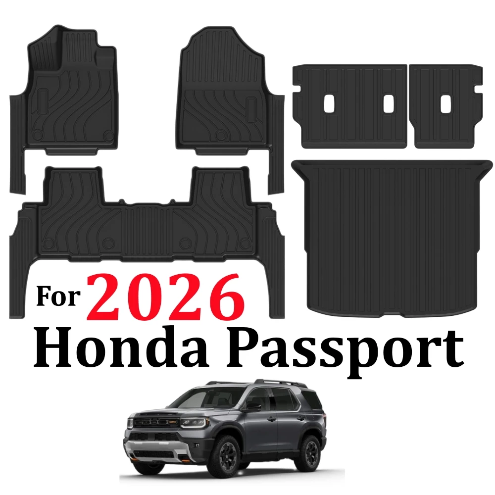 Fußmatten mit Türschwellenschutzleisten für Honda Passport 2026, Allwetter-TPE-Bodenmatte, Kofferraummatte, Rückenlehnenpolster, Linkslenker – Detail 1