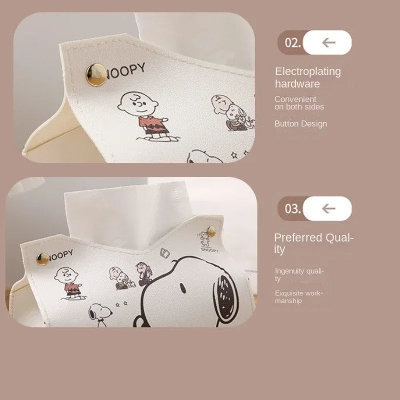 Snoopy caixa de tecido de carro criativo guardanapo suporte de tecido caso couro à prova dwaterproof água desktop casa sala estar cozinhas acessórios presentes