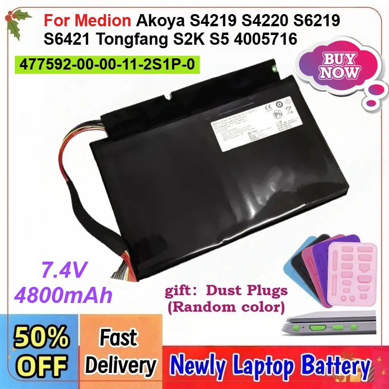 

477592-00-00-11-2S1P-0 Laptop Battery 7.4V 4800mAh 35.52Wh For Medion Akoya S4219 S4220 S6219 S6421 Tongfang S2K S5 4005716