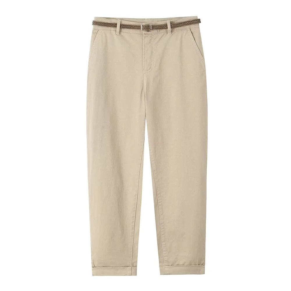 

2025 New Women's Clothing European and American Style Versatile Multi Color Weaving Belt, Mid Waist Style, Casual Pants