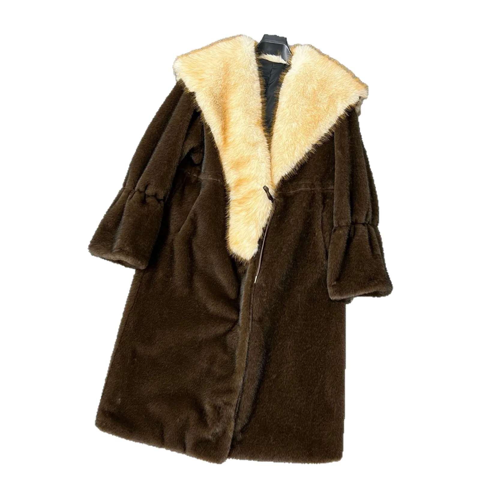 여성용 인조 밍크 퍼 코트 2025 겨울 신상 롱 한국 스타일 루즈핏 큰 퍼 칼라 우아하고 따뜻한 코트 트렌디