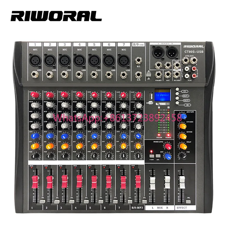 Professional CT80S 12-Channel Digital DJ Audio Mixer Stage Controller with DSP Effector Audio Console in Metal Material