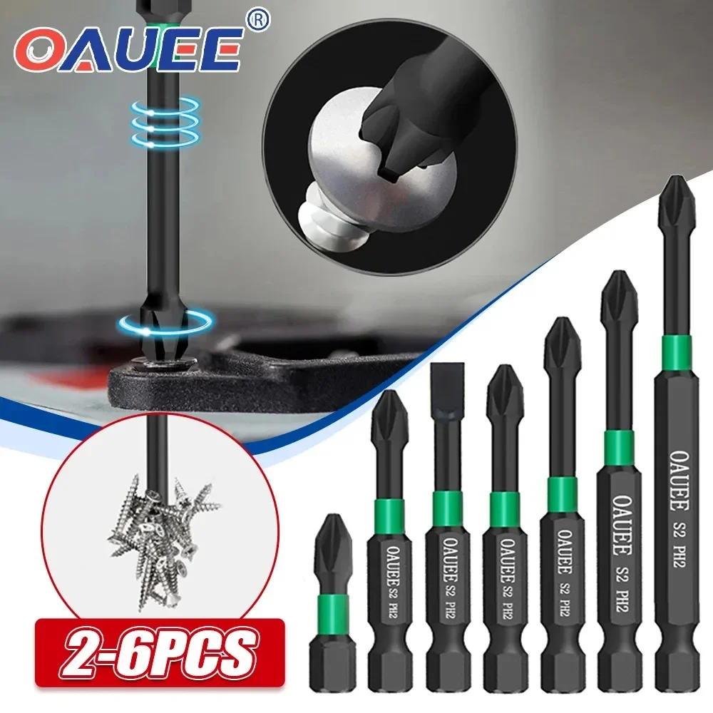 Oauee Magnetic Batch Head Impact Strong Cross PH2 High Hardness WaterProof  Anti Non-slip Screwdriver Bits Set 60/70/90mm Bit