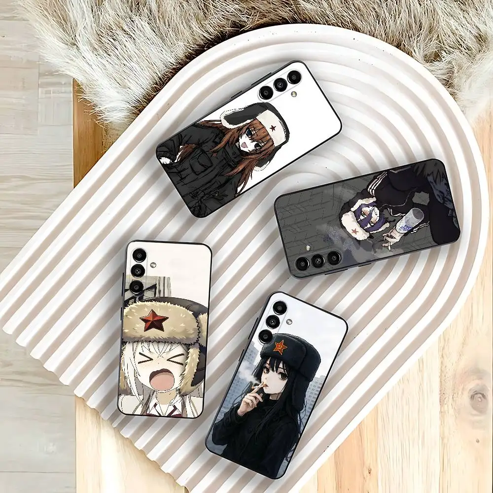 Cartoon Russian Girl Phone Case For Samsung Galaxy A73,31,32,72,41,53,52,71,22,5G,Note,J7,8,9 Soft Black Cover