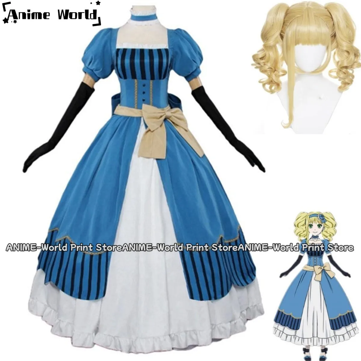 Anime Kuroshitsuji: Book of The Atlantic Black Butler Elizabeth Ethel Cordelia Midford Cosplay Costume Wig Dress Woman Party Set