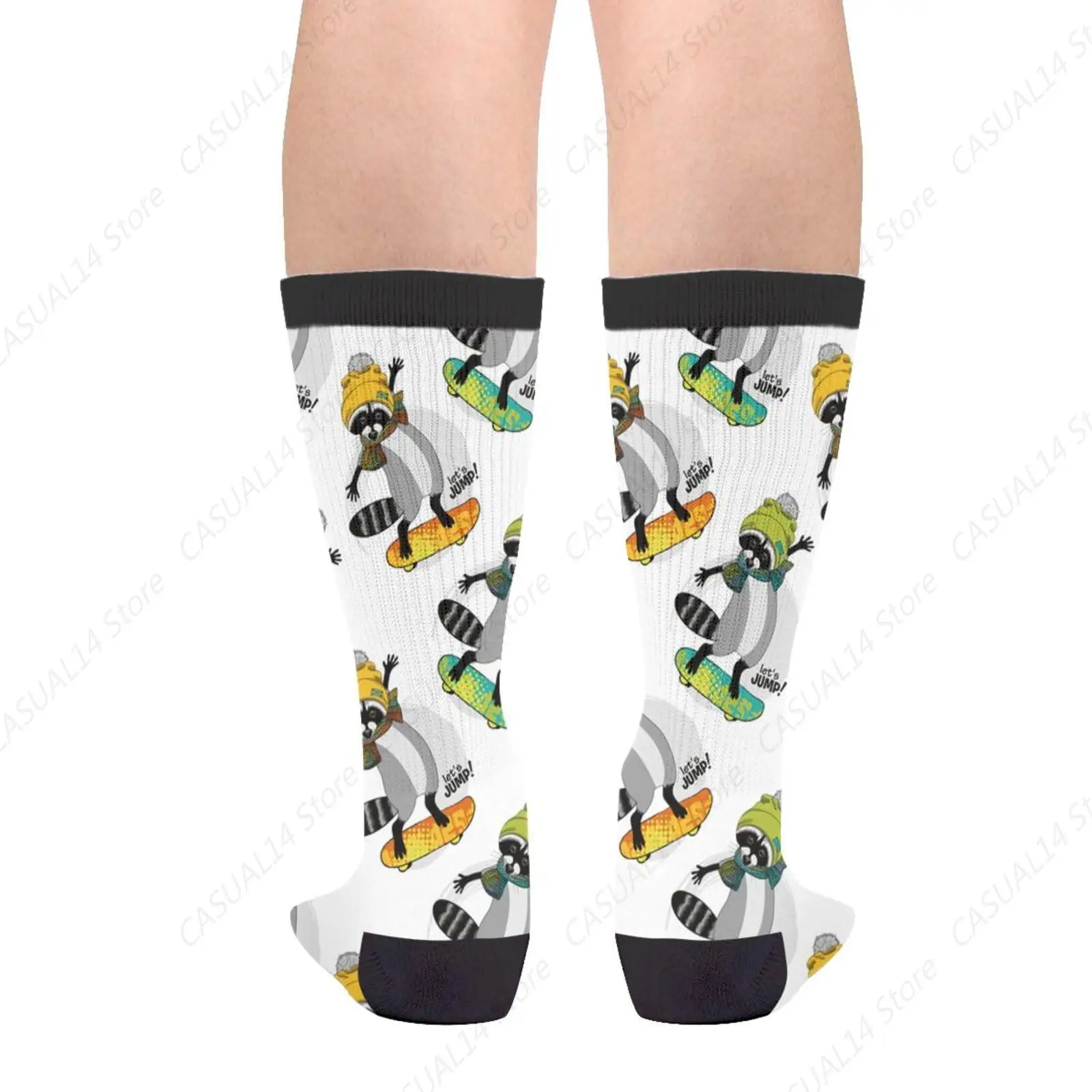 Racoon Raccoon Skater Riding A Skateboard Casual Funny Funky Novelty Socks For Men Women