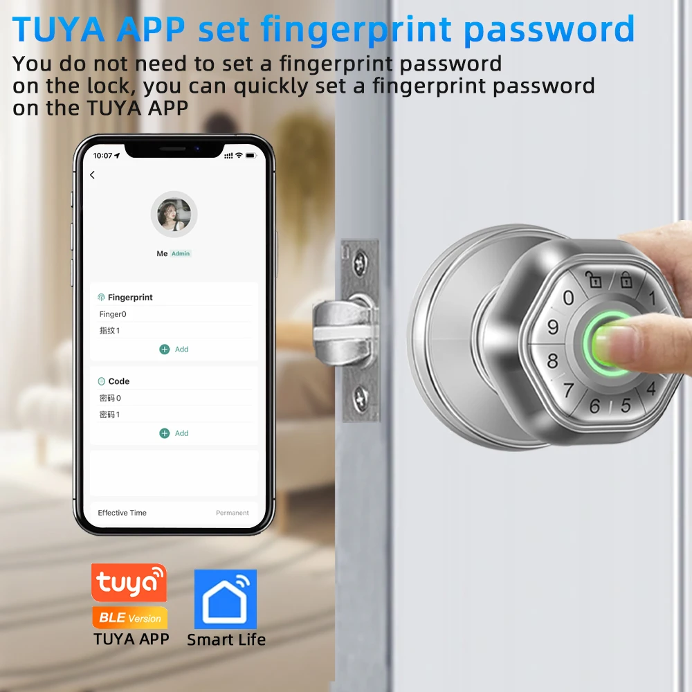 RAYKUBE Q5 Tuya BLE Fingerprint Electronic Lock Door Lock with Password/Key/Smartlife/Tuya APP Unlock Mute Setting From APP