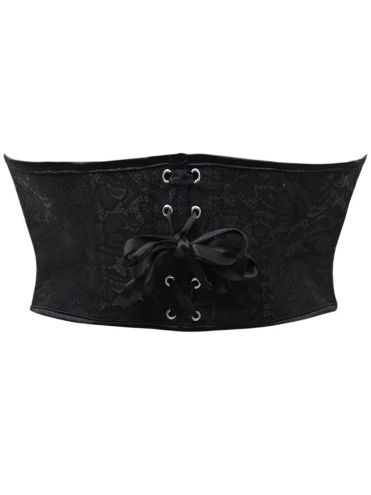 Damen Gothic Spitzen-Unterbrustkorsett, Taillenformer mit Vorderverschluss, Rücken-Schnürung, verstärkt, Vintage, Halloween-Party, Clubwear – Detail 3