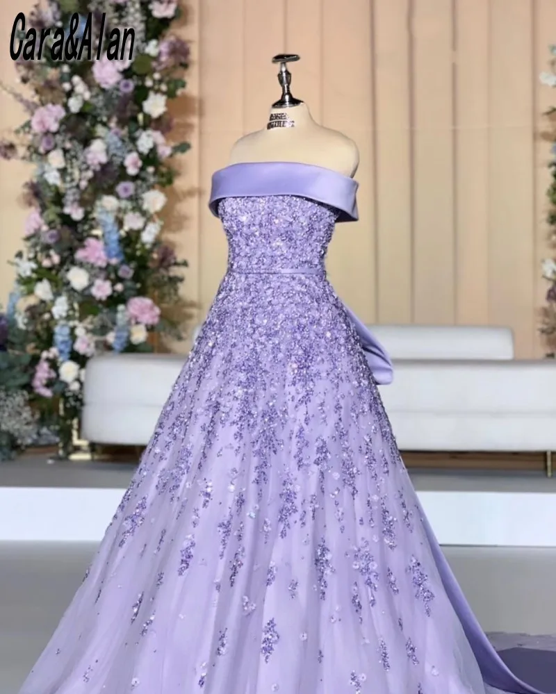 Modest A Line Lilac Evening Dresses With Floral Applique Formal Prom Gowns Arabic Dubai Wedding Guest Dress For Women Customized