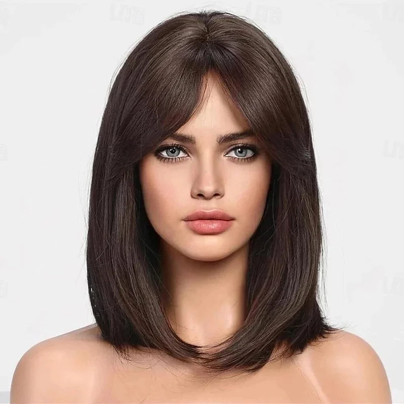Hair New Women's Long Natural Dark Brown Straight Full Wig 14 Inch