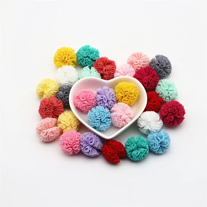 24-48 Pieces 25Mm Net Yarn Elastic Flower Ball DIY Lace Craft Tennis Pendant Hairpin Jewelry Decoration Making Accessories